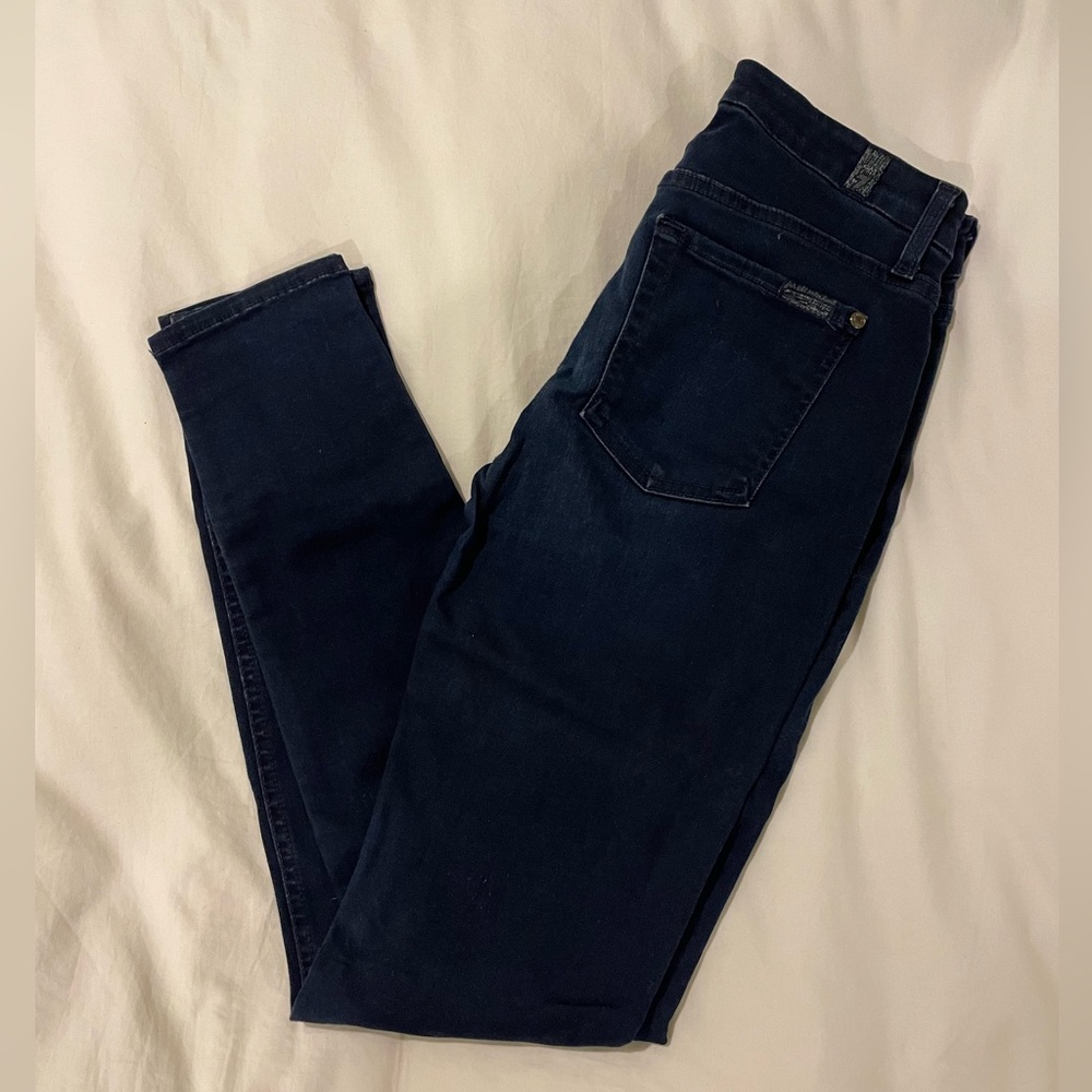 7 for all Mankind, mid-rise skinny jeans, dark blue, size 27